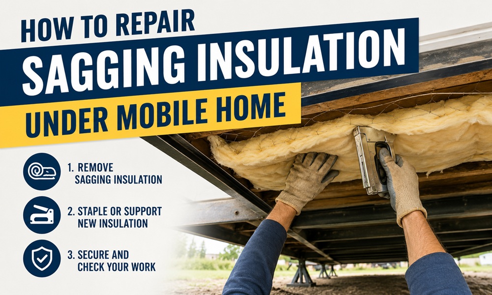 Sagging Insulation Under Your Mobile Home? How to Fix Belly Wrap That’s Falling Down how to repair sagging insulation under mobile home